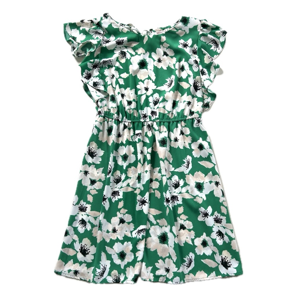 Merona Green & White Floral Flounce Short Sleeve Sun Dress
